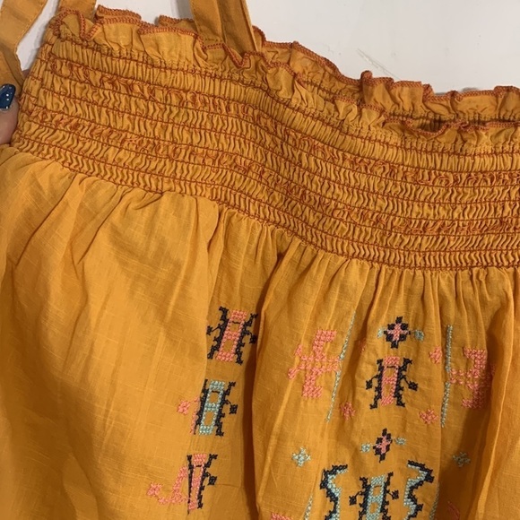 Rachel Zoe embroidered bohemian smocked Sun gold tank top new with tags medium - Picture 3 of 7